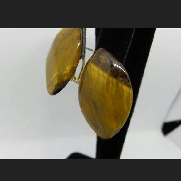 Vintage Moonglow Faux Tiger Eye Pierced Earrings - Picture 3 of 5